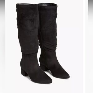 New Lane Bryant Black Faux Suede Pointed Toe Wide Calf Slouchy Knee Boots 10W